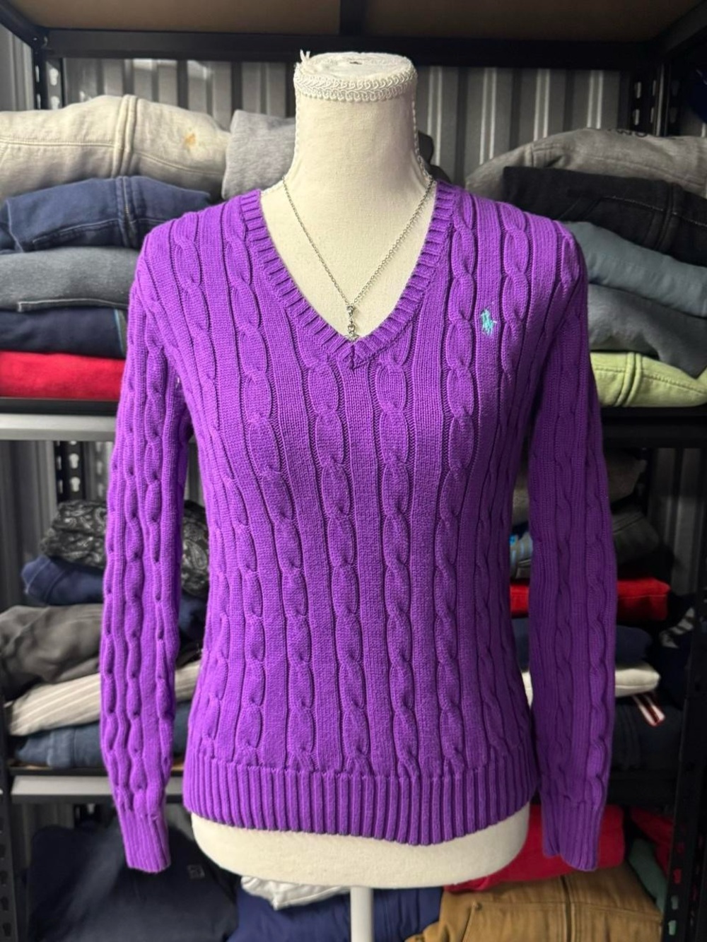 Polo Ralph Lauren purple cable knit sweater Size Small preppy